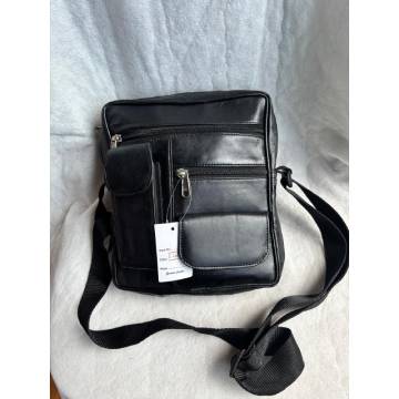 Indian Fashion Black Genuine Leather Solid Sling Bag Unisex