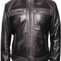 Chaqueta de cuero auténtico VearFit Rebond Rub Off Vintage Trend para hombre, color negro 
