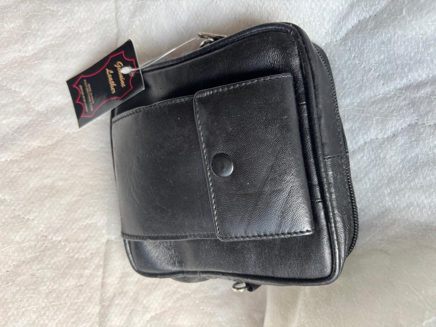 Indian Fashion Black Genuine Leather Solid Sling Bag Unisex